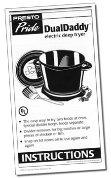 Instruction Folder for Presto Pride<sup>®</sup> DualDaddy<sup>®</sup>  electric deep fryer - Deep Fryers - Presto®