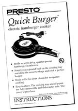 Presto Quick Burger Electric Burger Maker Press Hamburger Cooker 400 Watt  055110