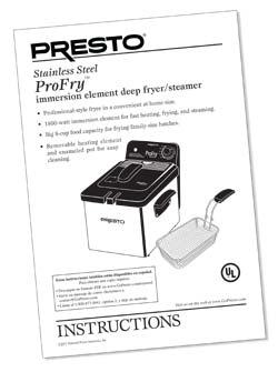 Instruction Folder for Presto Pride<sup>®</sup> DualDaddy<sup>®</sup>  electric deep fryer - Deep Fryers - Presto®