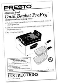 Instruction Manual for DualDaddy<sup>®</sup> electric deep fryers - Deep  Fryers - Presto®