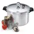 The 16-Quart Pressure Canner, a jar of canned food, an empty jar, a jar band, and a jar lid.