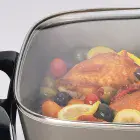 A close-up of the 16-inch Electric Skillet's glass cover.