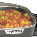 A close-up of the 16-inch Electric Slimline Skillet's glass cover.