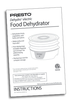 Instruction Book for the 4-tray dehydrator - Dehydrators - Presto®