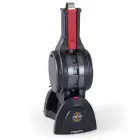 The Stuffler stuffed waffle maker locked in the vertical storage position..
