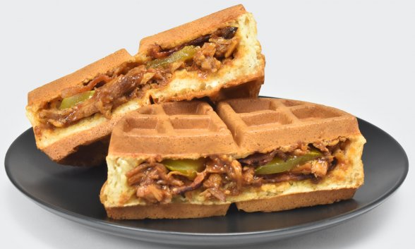 Barbecue Pulled Chicken and Bacon Stuffed Waffle