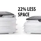 A side-by-side comparison of the Dehydro Electric Food Dehydrator with the trays both expanded and nested.