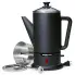 The Cordless-serve 12-cup Stainless Steel Coffee Maker with the brew basket and perk tube alongside.