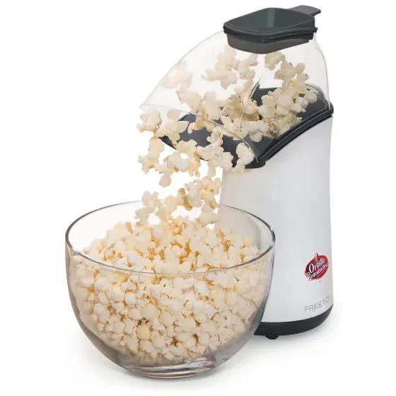 04821 Orville Redenbacher's hot air popper by Presto with popped corn flowing into a bowl.
