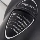 A close-up of the menu guide on the handle of the 6-Quart Stainless Steel Pressure Cooker.