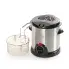 The 1-liter Electric Deep Fryer with the cover closed and the basket to the left of the unit.