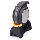 The FlipSide Belgian Waffle Maker in the locked vertical storage position.