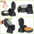 A four part montage showing the steps in baking a waffle with the FlipSide Belgian Waffle Maker.