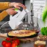 The SaladShooter® electric slicer/shredder on a kitchen counter and shredding cheese onto a pizza.