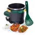 The Green and Gold FryDaddy electric deep fryer with the cover off, the scoop along side, and a plate of deep fried food in the foreground.