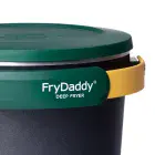 A close-up of the top of the Green and Gold FryDaddy electric deep fryer with the snap-on lid in place.