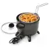 The Presto Kitchen Kettle multi-cooker/steamer with the glass cover off and onion rings in the basket.
