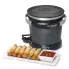 The GranPappy® electric deep fryer with the cover on. A plate of egg rolls is in the foreground.