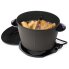 The DualDaddy electric deep fryer with the cover off and food frying inside.