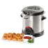 The 1-liter Electric Deep Fryer with the cover closed and onion rings on a plate in the foreground.