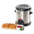 The 1-liter Electric Deep Fryer with the cover closed and onion rings on a plate in the foreground.