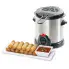 The 1-liter Electric Deep Fryer with the cover closed and egg rolls on a plate in the foreground.