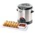 The 1-liter Electric Deep Fryer with the cover closed and egg rolls on a plate in the foreground.