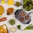 An overhead view of the Liddle Griddle mini-griddle cooking bacon and hamburgers.