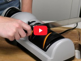 Link to a video demonstrating how to sharpen a serrated knife with the Presto 3-Stage Electric Knife Sharpener.