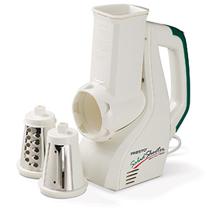 0291004 SaladShooter&reg; electric slicer/shredder with processing cones.