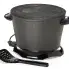 The DualDaddy electric deep fryer with the cover on and the scoop in the foreground.