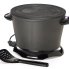 The DualDaddy electric deep fryer with the cover on and the scoop in the foreground.