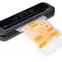 The FreshDaddy Compact Vacuum Sealer with a bag of vacuum sealed cheese.