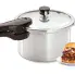The 4-Quart Aluminum Pressure Cooker with a pulled pork sandwich.