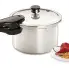 The 4-Quart Aluminum Pressure Cooker with ruby pears.