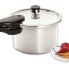The 4-Quart Aluminum Pressure Cooker with ruby pears.