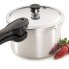 The 4-Quart Aluminum Pressure Cooker with two chile peppers.