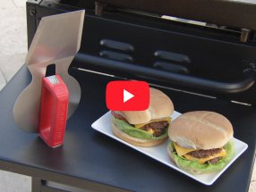 Link to a video about the Smashula stainless steel burger press and spatula