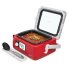 Presto 6-quart Nomad Traveling Slow Cooker with the cover open. Tortilla soup is in the pot.